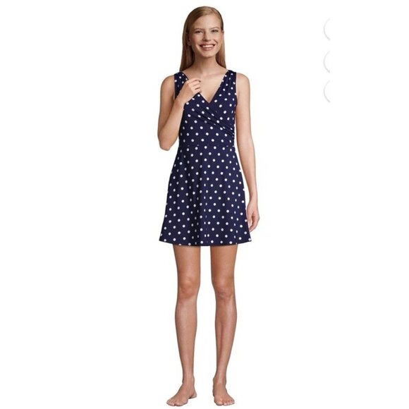 Lands' End Blue and White One Piece Swimwear with Polka Dots - Picture 5 of 5